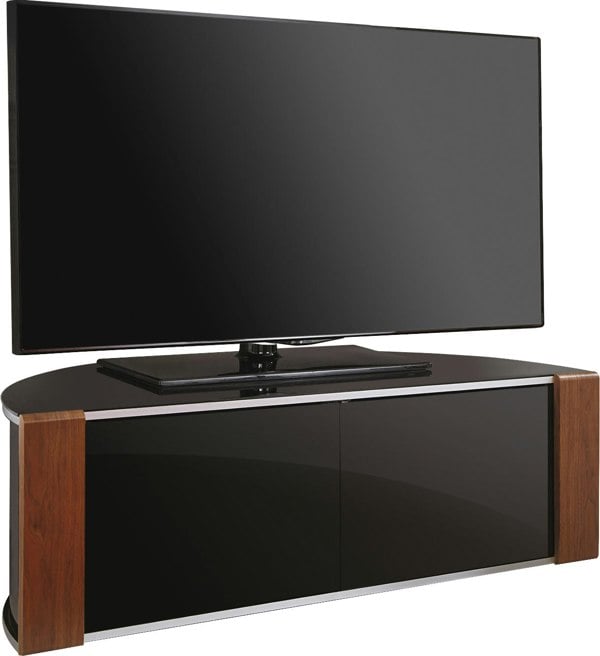 MDA Designs Sirius 1200 Black with Remote Friendly Beam Thru Glass Door and Walnut/Oak Profiles for up to 55" LCD/Plasma/LED Cabinet TV Stand