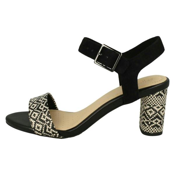 Clarks Ladies Clarks Block Heeled Peep Toe Sandals Amali Weave