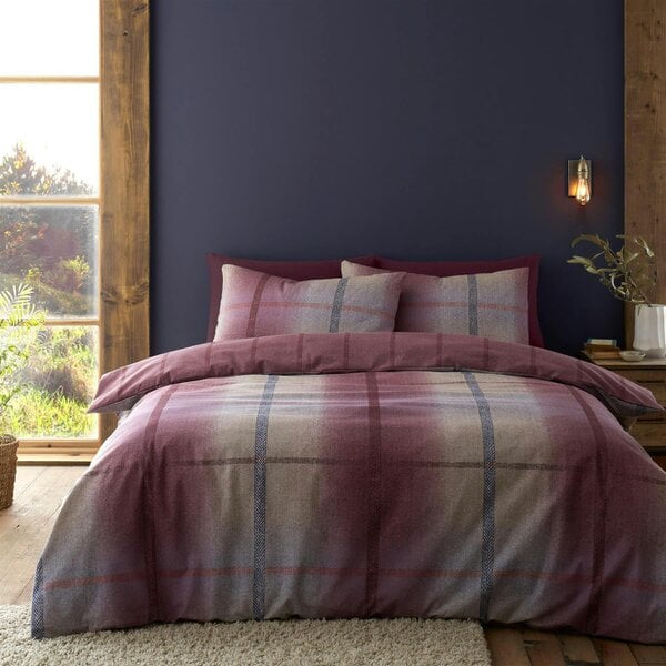 HomeSpace Direct Brushed Melrose Tweed Check Plum Duvet Cover Set