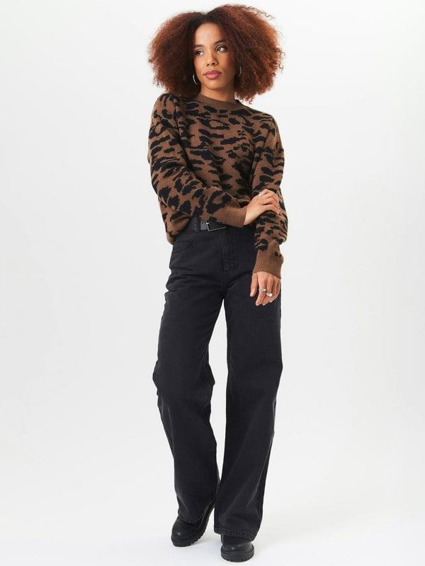 Gini London Chocolate Animal Print Crew Neck Knit Jumper