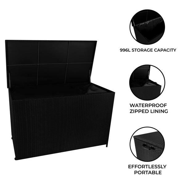 Jardi Rattan Cushion Storage Box 996L - Black