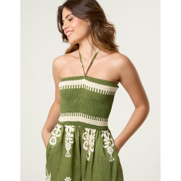 Blue Vanilla Halter Neck Shirred Waist Jumpsuit