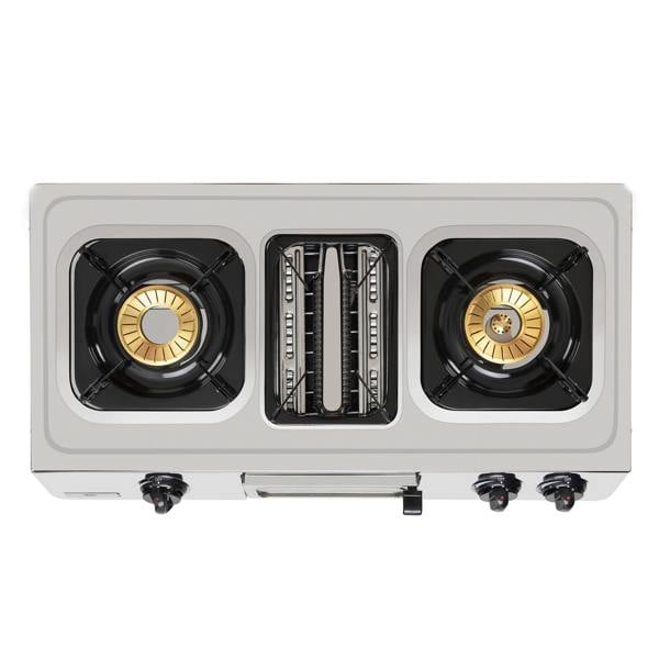 Stainless steel gas cooktop with two burners top view