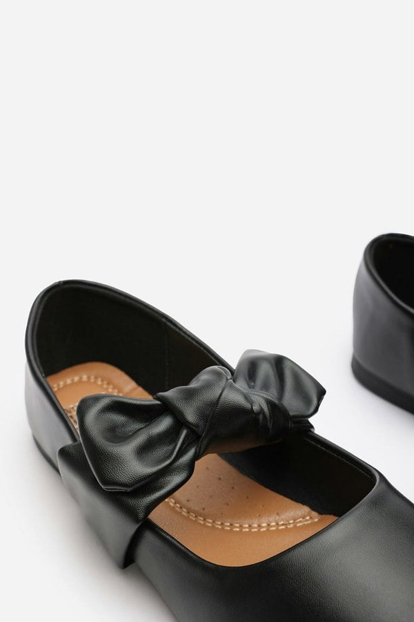 Where's That From Gabriella Bow Strap Ballet Flats in Black Faux Leather