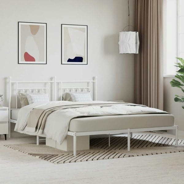 Berkfield Metal Bed Frame with Headboard White 180x200 cm