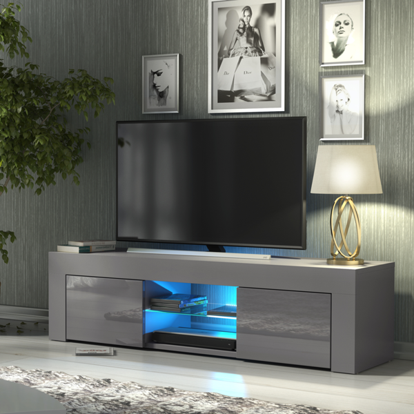 Mex Furniture 130cm TV Unit Cabinet Cupboard with High Gloss Doors and LED Light