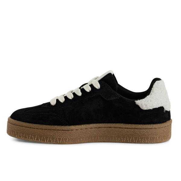 Tamaris Womens Black White Fur Suede Leather Fashion Lace Up Sneakers