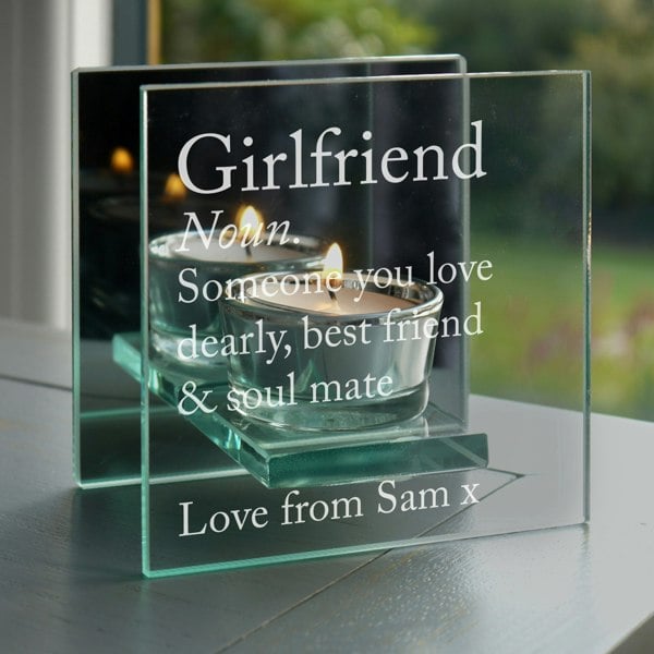 Personalised Memento Company Personalised Definition Mirrored Glass Tea Light Candle Holder