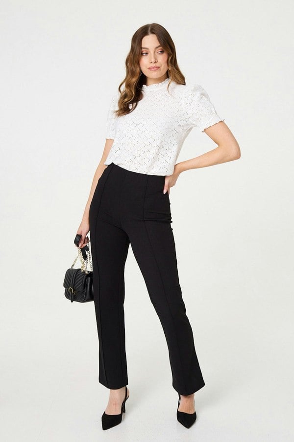 Black | High Waist Kick Flare Trousers
