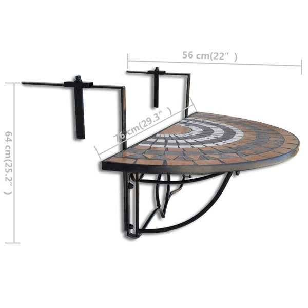 Berkfield Hanging Balcony Table Terracotta and White Mosaic
