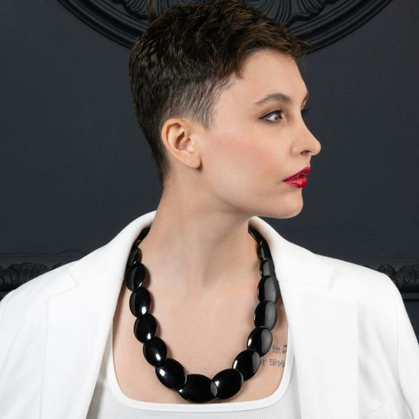 Long Black Chunky Statement Necklace for Women - namana.london