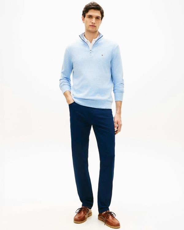 Tommy Hilfiger Essential Cotton 1/4 Zip Mock Mens Sweatshirt - Vessel Blue Heather