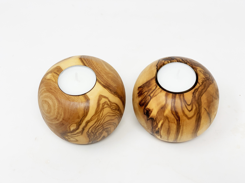 Verano Spanish Ceramics Olive Wood - Set Of 2 Tea Light Candle Balls