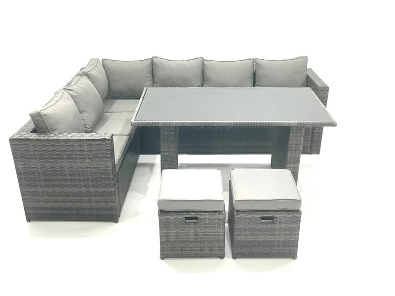 Fimous Outdoor Lounge Rattan Corner Sofa Set Garden Furniture with Small FootStools 6 Seater