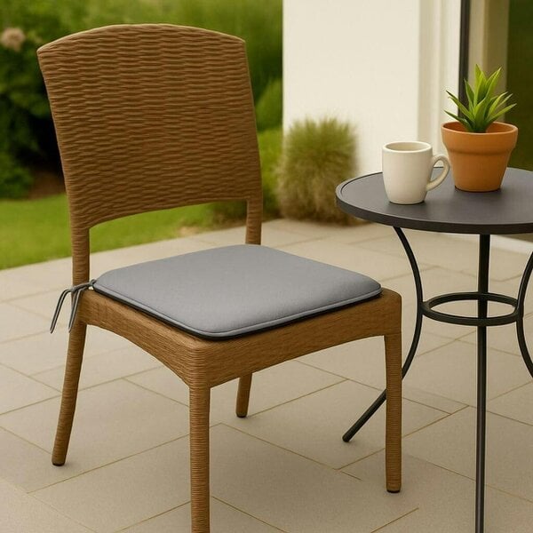 Night Zone Square Chair Seat Pads 38 x 38cm – 3cm Thick Foam Dining Chair Cushions with Ties - Grey
