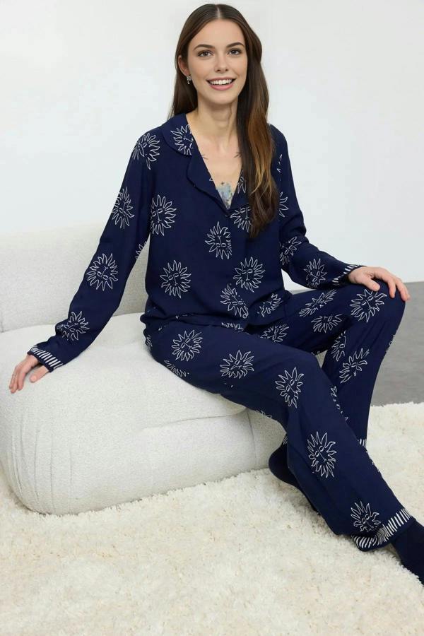 WOVCOR 2- Piece Sun Patterned Viscose Woven Pajama Set