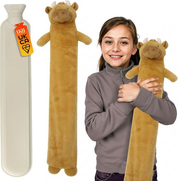 LKH HOME COLLECTION Long Hot Water Bottle With Cover 2L Removable Washable Sherpa Cover, Anti-Leak Stopper & Double Ribbed