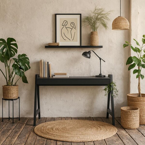 Wyld Haus Fukuoka Black Rubber Wood Compact Office Desk
