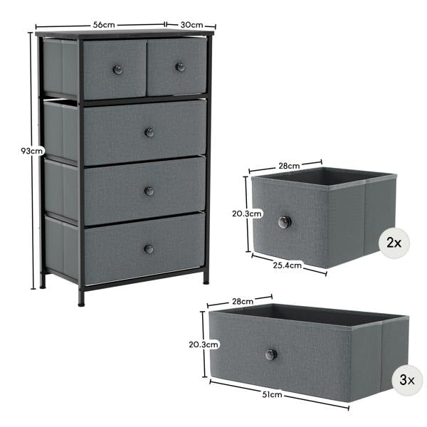 Vida Designs Chorley 5 Drawer Fabric Drawer Chest, Beige & Grey Wood