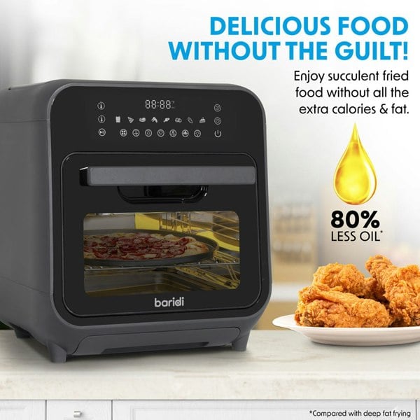 Worktop Steam Air Fryer Oven - 1635W 15L - Black Easy Clean - Dehydrate & Bake - LoopsDirect