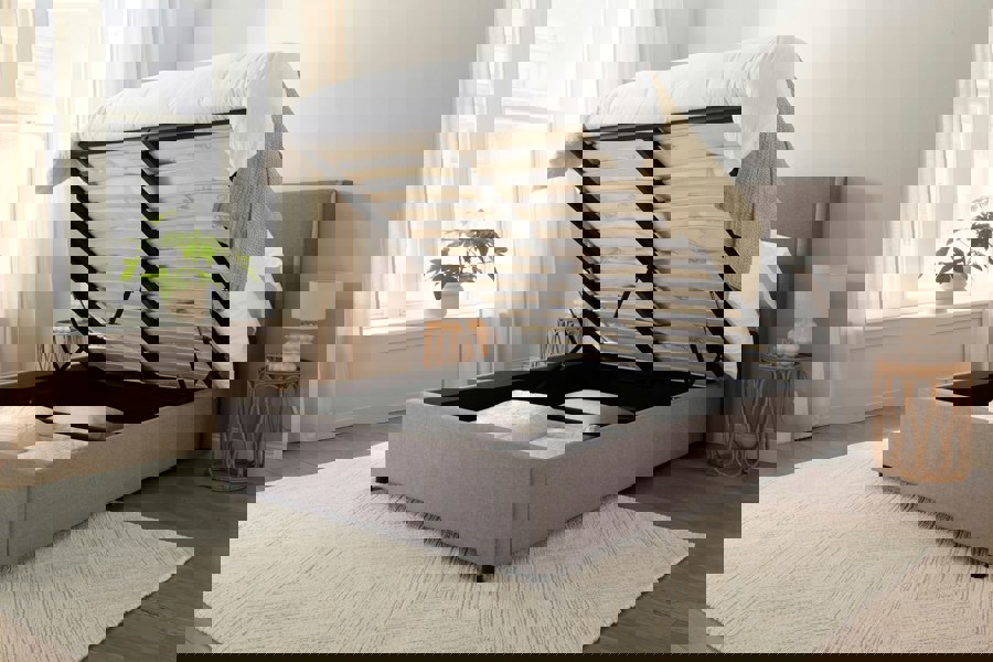 DS Living Siena Winged Grey Upholstered Ottoman Bed Frame