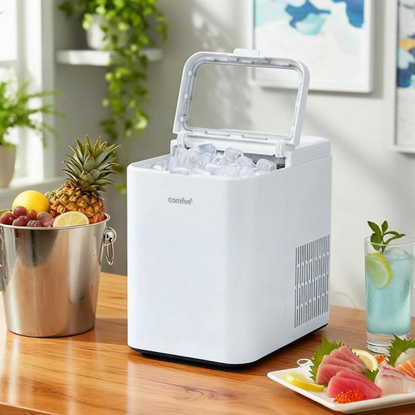 Living and Home Self-Cleaning Ice Maker Machine with 1.3L Water Tank, Ice Scoop & Detachable Basket