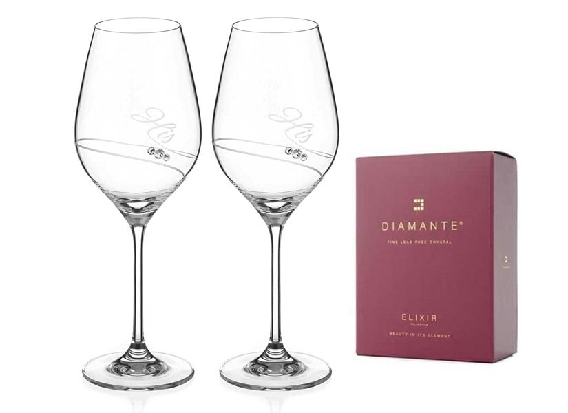 Diamante His & His Wine Glasses Adorned with Swarovski Crystals - Set of 2