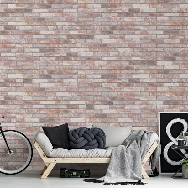 Wallsupply Ultracoustic Rustic Loft Brick Felt, Wall Cladding 3D Interlocking Tiles, 6pcs 1m² White Wash Terracotta Grey