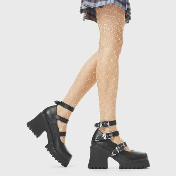 Lamoda Harmony Black PU Mary Jane Chunky Platform Shoes Stylish Comfortable
