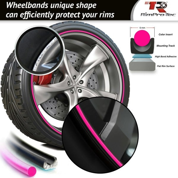 RimPro-Tec Group 4x Black Base's 4x Pink Pinstripe's / RimPro-Tec® Wheelbands™ car wheel styling kit
