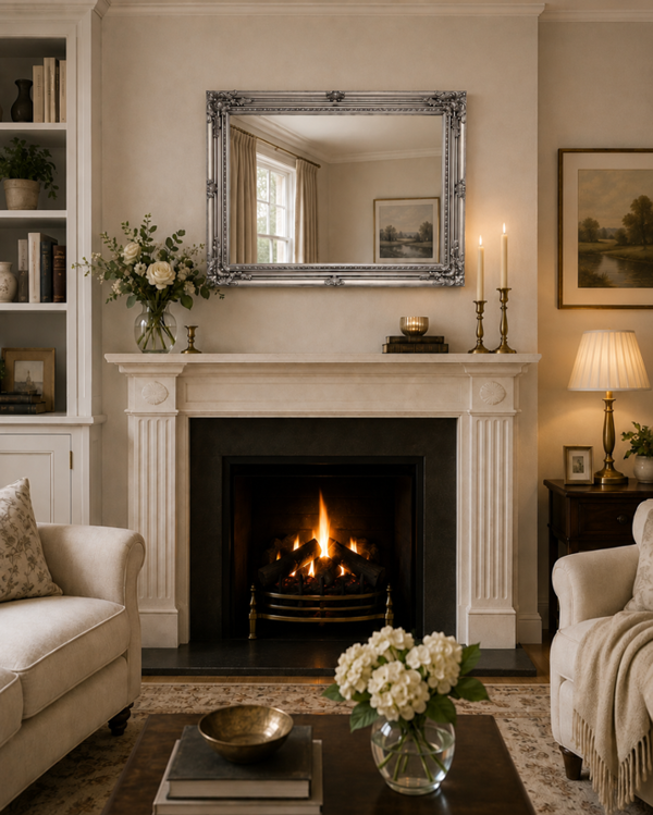 Downton Interiors Large Antique Silver Wood Frame Wall Mirror 90cm x 65cm