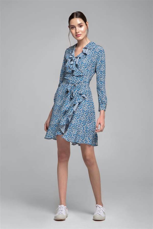 Rumour London Abby ruffled silk wrap dress with cherry blossom print
