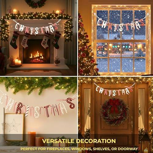 7cm Red & Cream Wooden Christmas Garland with Festive Patterned Letter Banner image 6