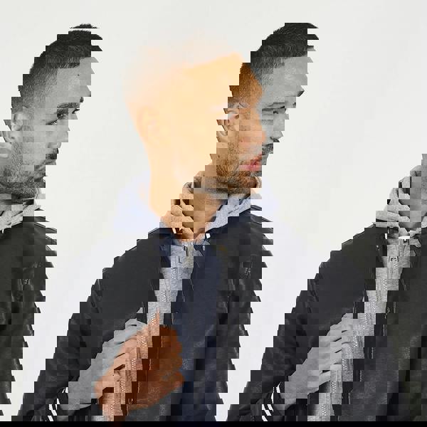 Brave Soul Black Jersey Hooded Varsity Style PU Jacket - Black Image 4