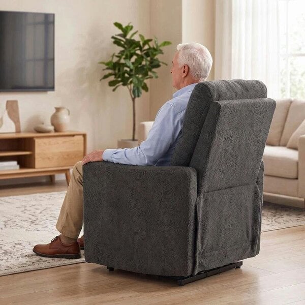 Riser Recliner Chair with Massage and Heat, Teddy Fleece Electric Power Lift Recliner for Elderly, Dark Grey