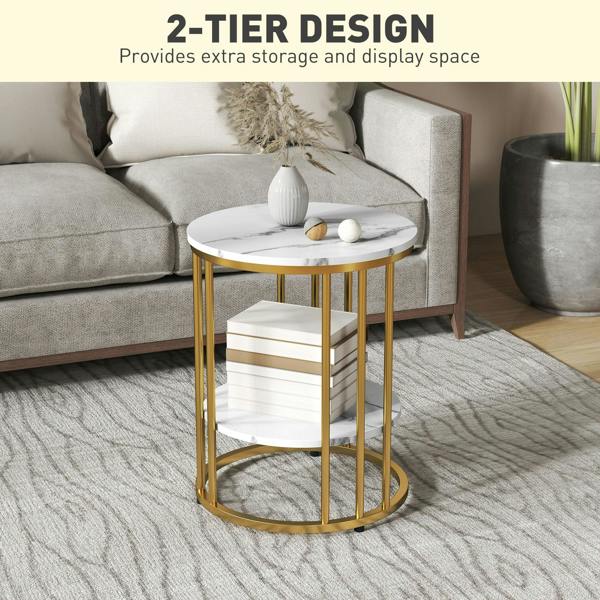 Wyld Haus Veco Metal And Marble Effect White And Gold Tone Set Of 2 Coffee Tables