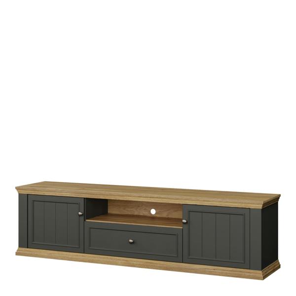 Furniture To Go Pontypool Wide TV Unit with 2 Doors, Drawer & Open Shelf in Grey and Mauvella Oak