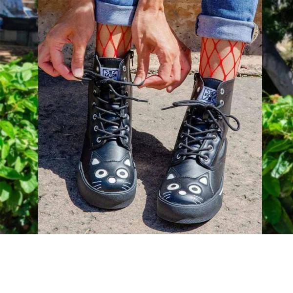 TUK Footwear TUK Women's Kitty Black Vegan Leather Combat Sneaker Boots - A6570L