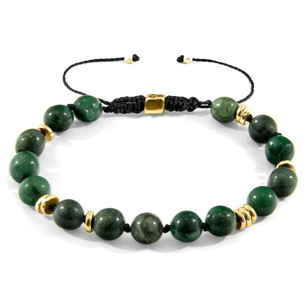 Anchor & Crew Green Jade Agaya 9ct Yellow Gold and Stone Beaded Macrame Bracelet