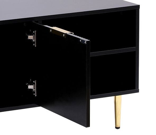 MMT Furniture Designs Black MMT TV Stand, TV Stand Cabinet with Fluted Ribbed Gloss Doors and Legs, 130cm TV