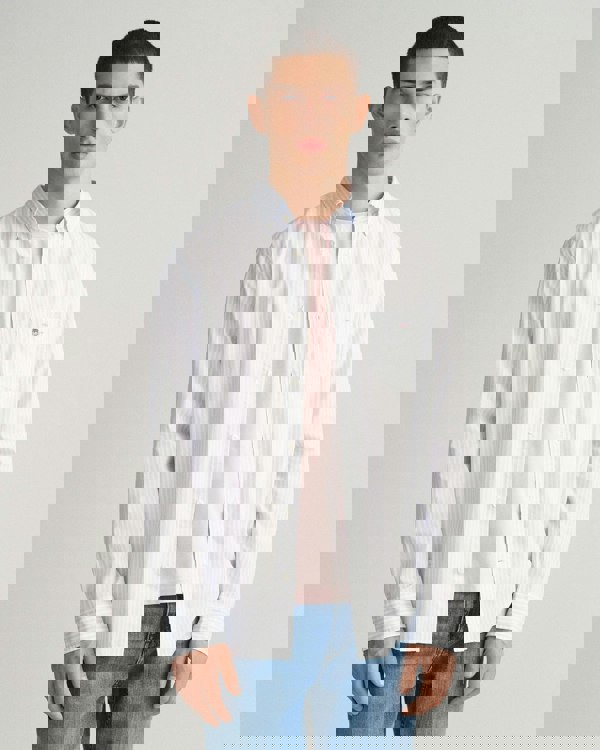 GANT Mens Regular Fit Long Sleeve Poplin Stripe Shirt - 455 Light Blue