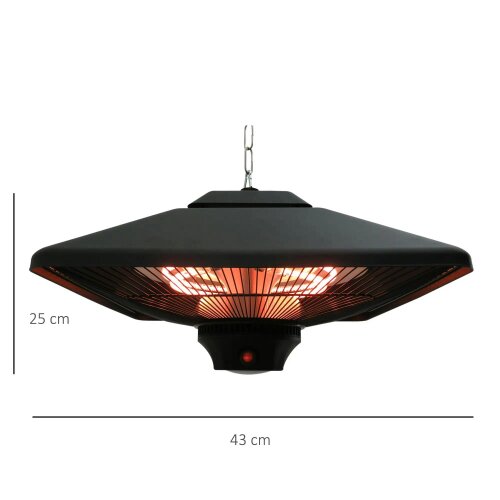 Bobobiy Hanging Electric Patio Heater with 2 Power Settings, 1000, 2000W, Black