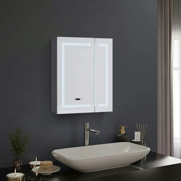 Frameless 2-Door LED Mirror Cabinet with Clock Display Living and Home