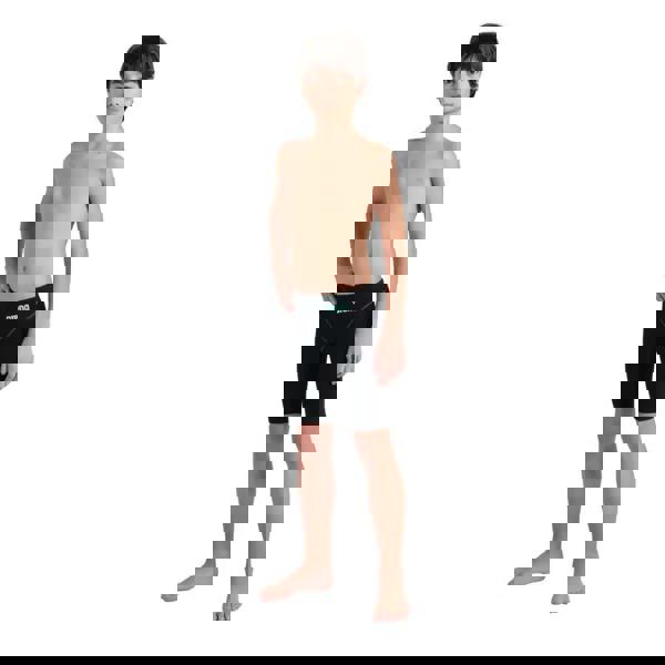 Boys Powerskin Impulso black compression swim shorts with teal Arena logo