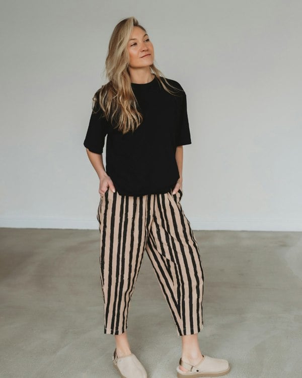 Kate Multicolour Painted Stripe Print Barrel Leg Trousers - image 1