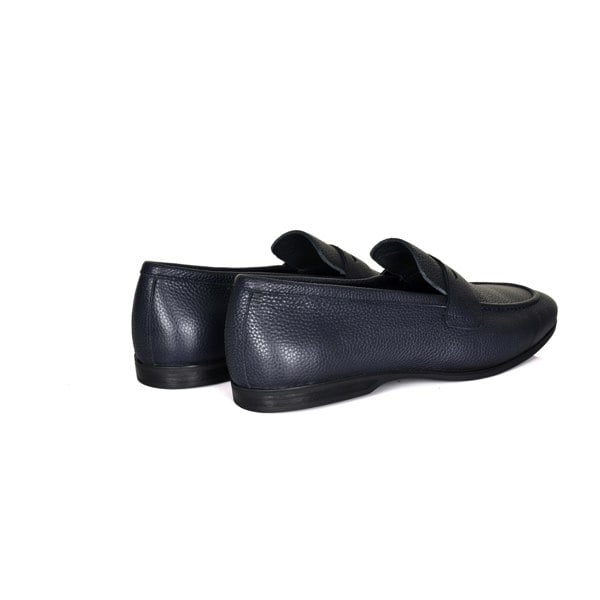 Lorenzo Grained Leather Loafers - Navy