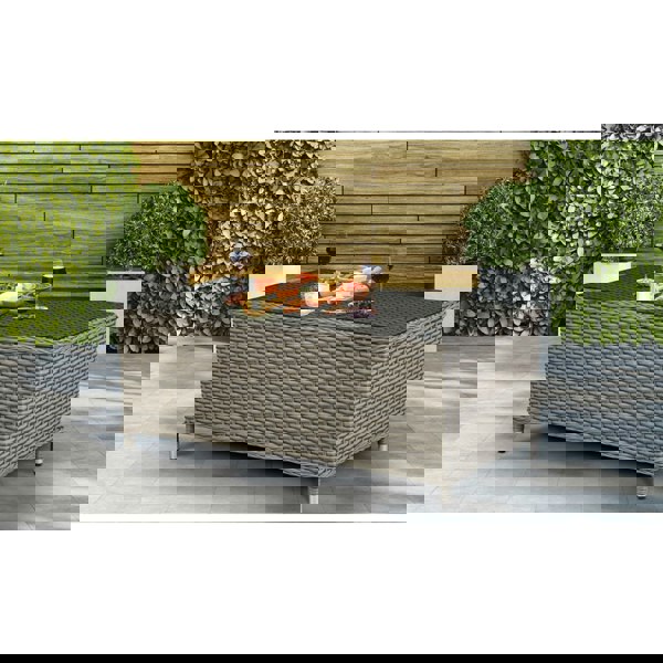 108cm Outdoor Coffee Table - Rattan Wicker & Glass Top - Garden Bistro Dining - LoopsDirect