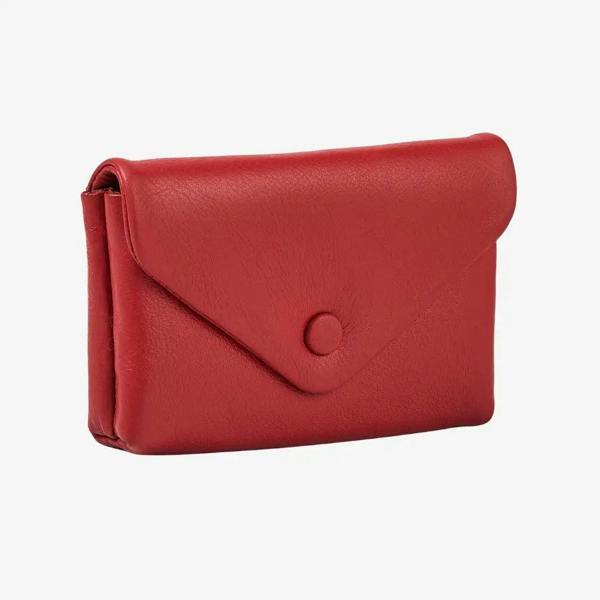 Red ladies leather envelope coin wallet with zip compartment
