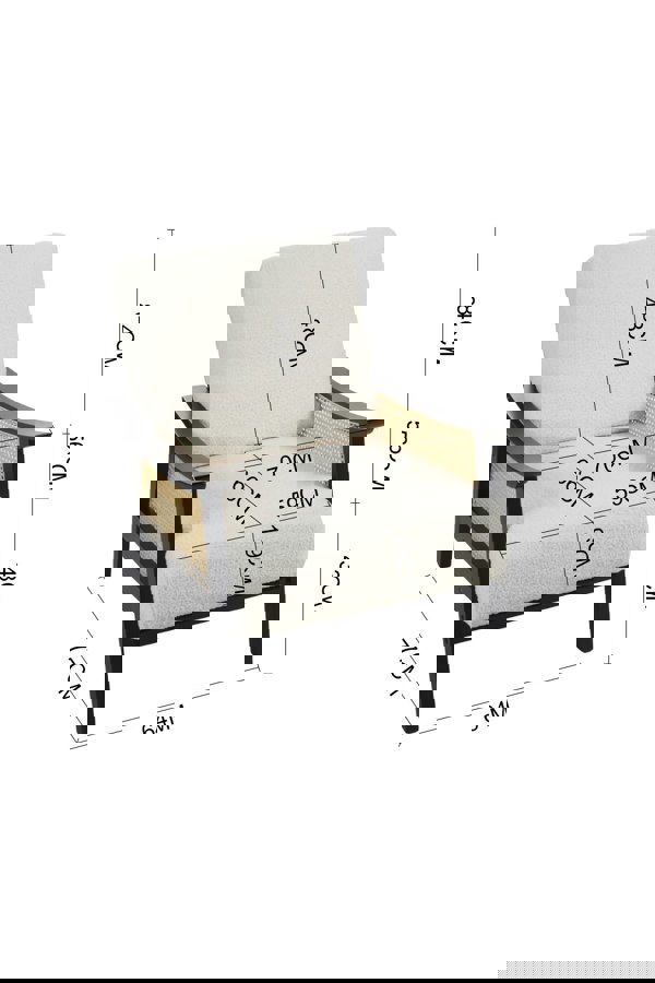 Living and Home White Teddy Fur Rattan Armrest Sofa Cushioned Armchair with Dark Leg