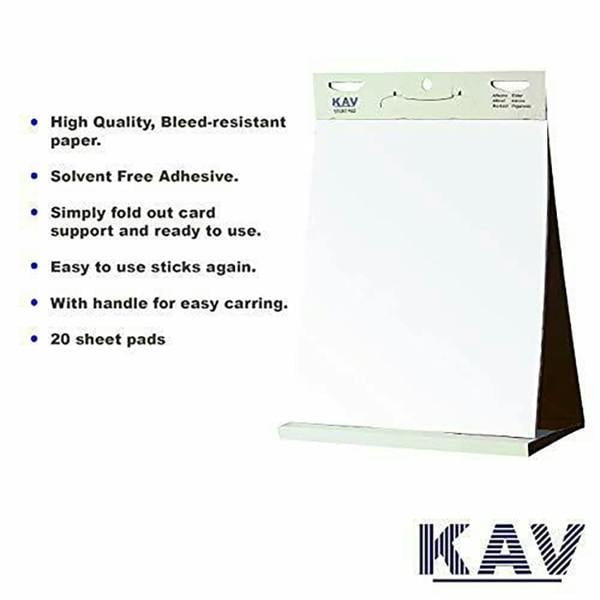 KAV Tabletop Self Stick Flipchart Paper Pad with Plain Perforated 20 Sheets for Office, Restaurant, School, Home - 70 gr/m² Paper, 58.5x50cm (Pack 3)